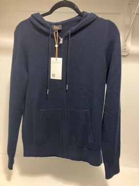 Quince Mongolian Cashmere Full-Zip Hoodie True Navy S NWT